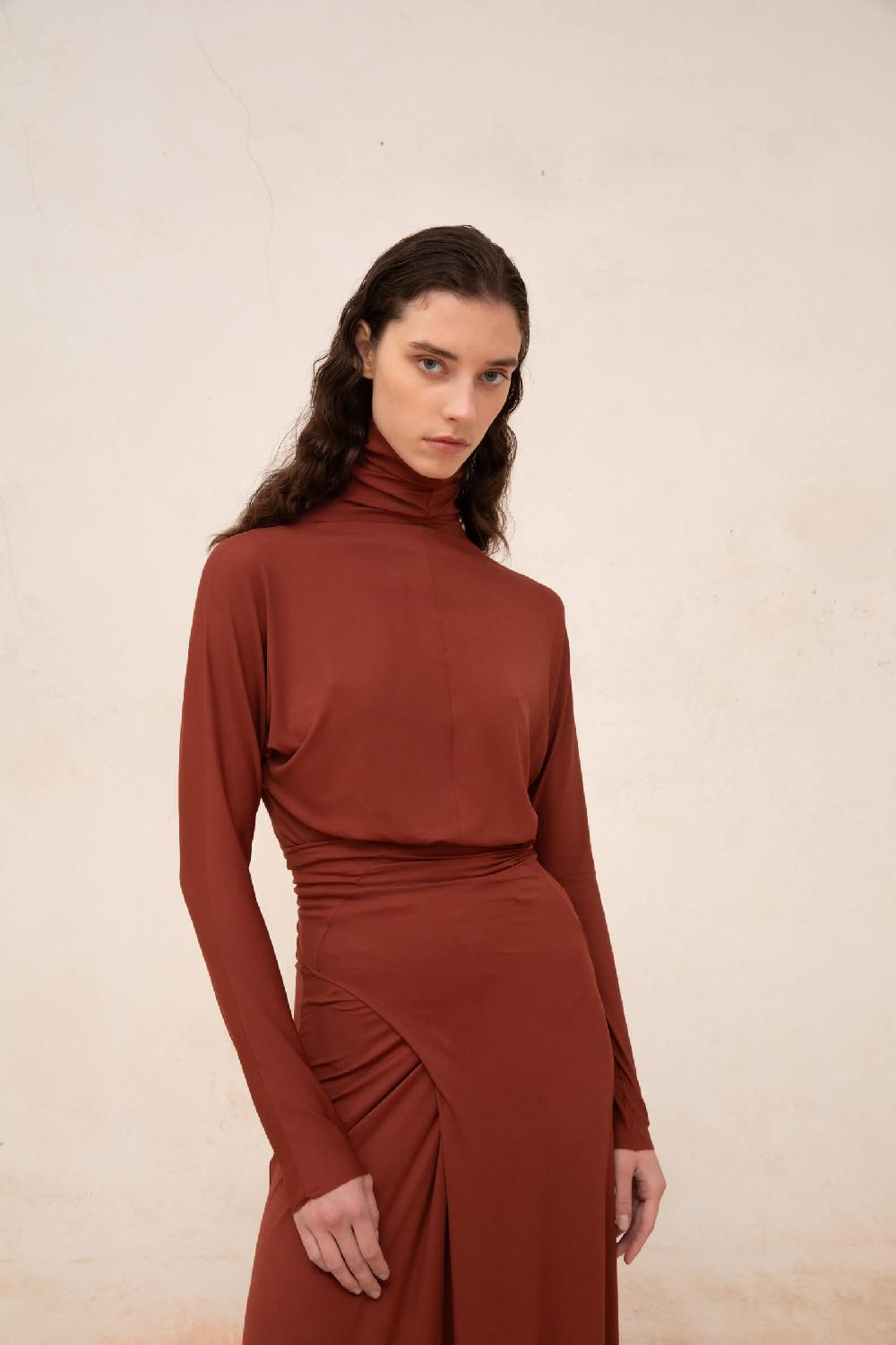 Cortana Alice Vestido En Cupro Stretch Granate