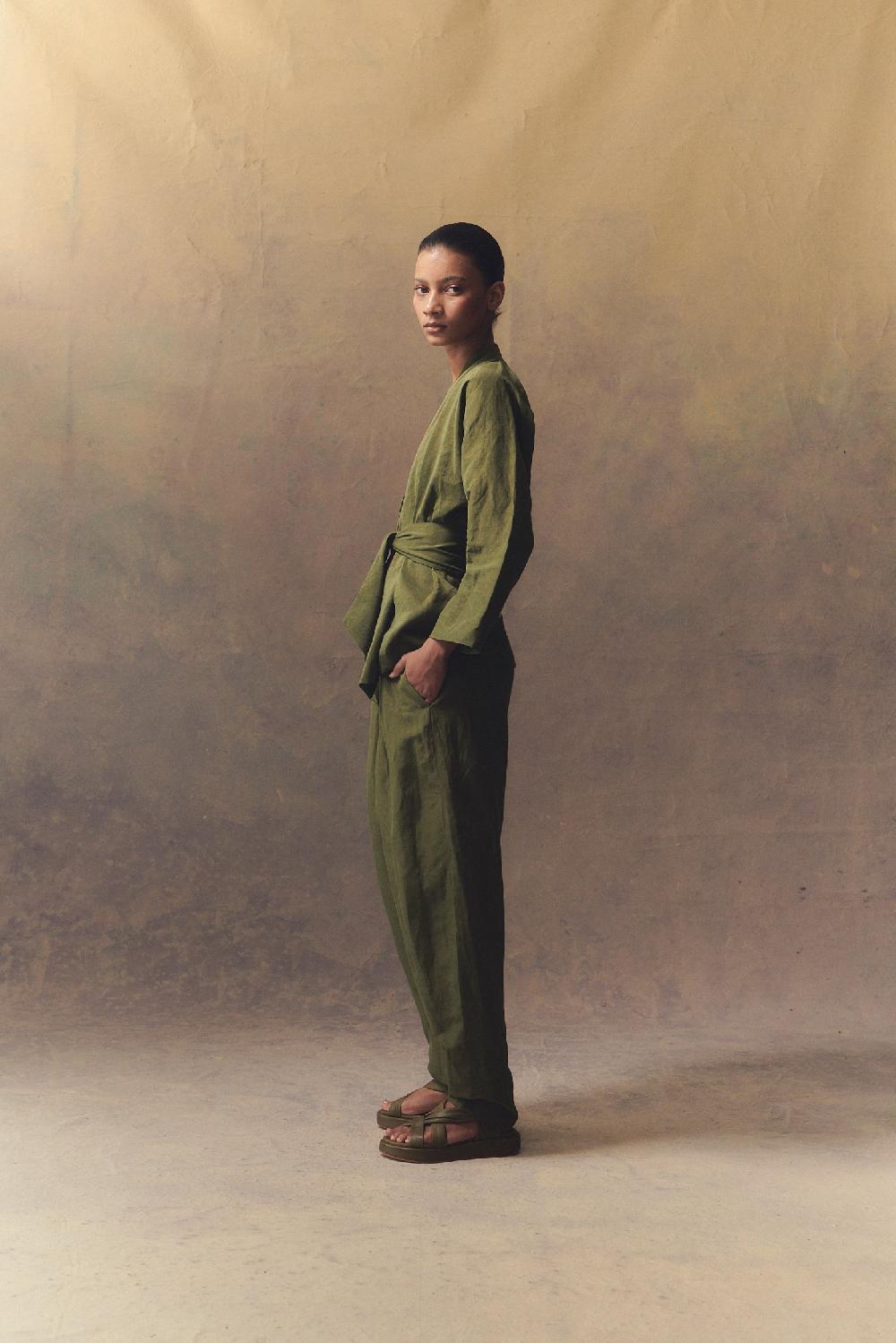 Cortana Ama Chaqueta En Lino Y Seda Verde