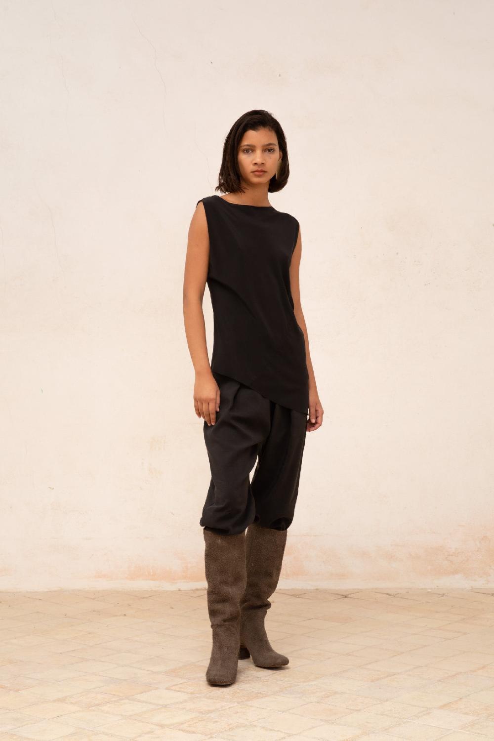 Cortana Ama Pantalon En Lino Y Seda Negro