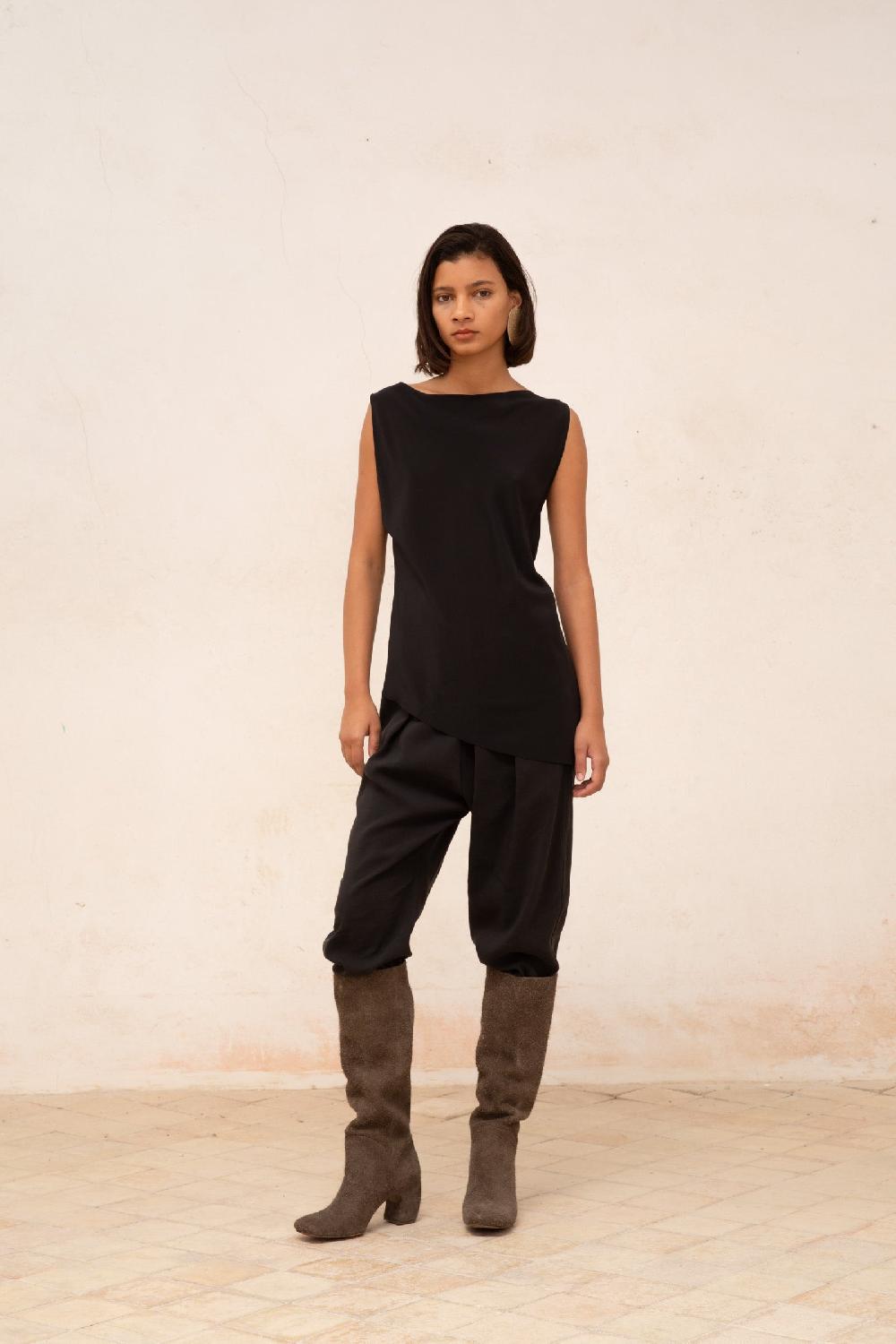 Cortana Ama Pantalon En Lino Y Seda Negro