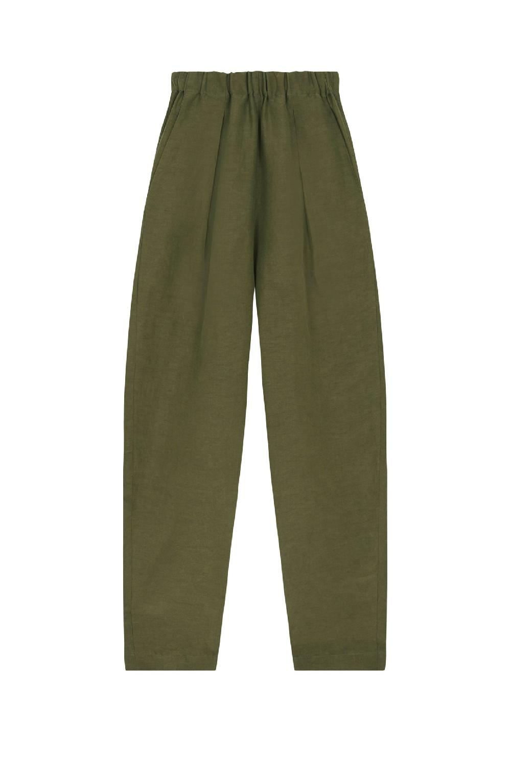 Cortana Ama pantalón en lino y seda verde