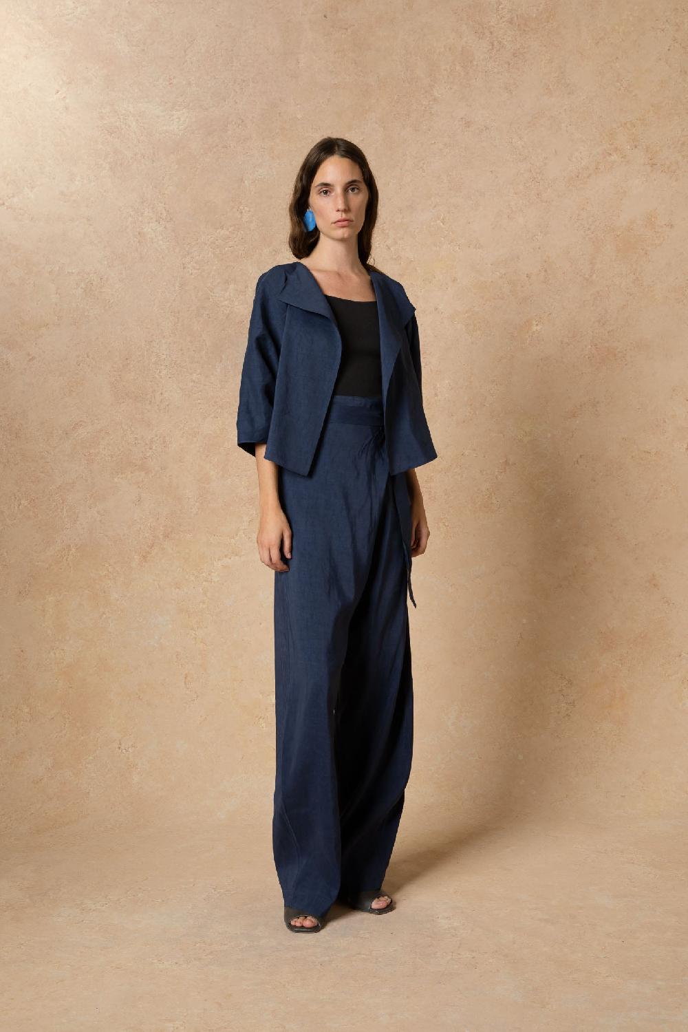 Cortana Arco Chaqueta En Lino Y Cupro Azul Intenso