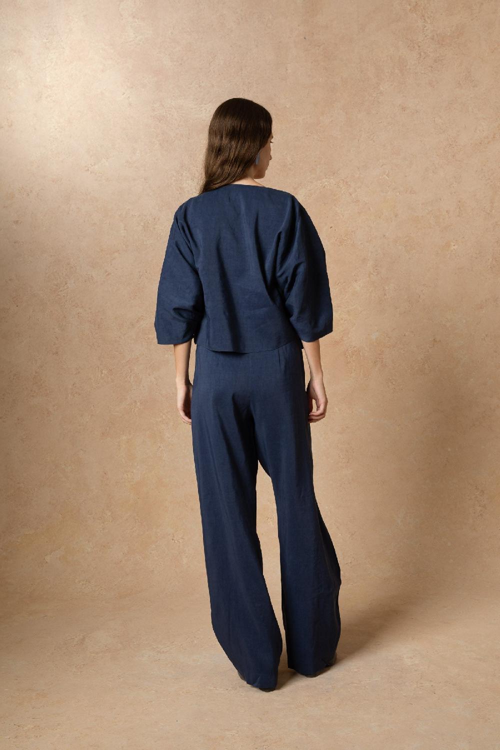 Cortana Arco Chaqueta En Lino Y Cupro Azul Intenso