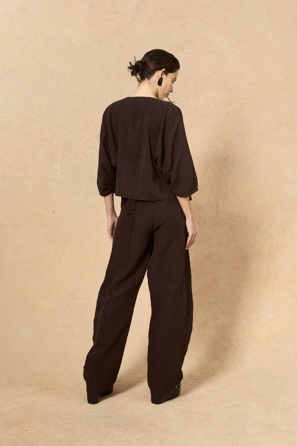 Cortana Arco Chaqueta En Lino Y Cupro Burdeos