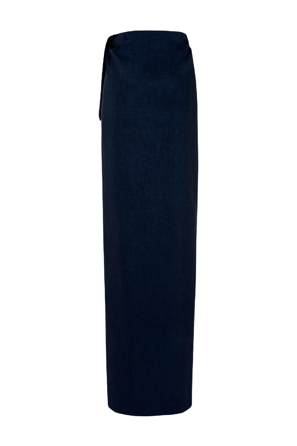 Cortana Arco Falda En Lino Y Cupro Azul Intenso