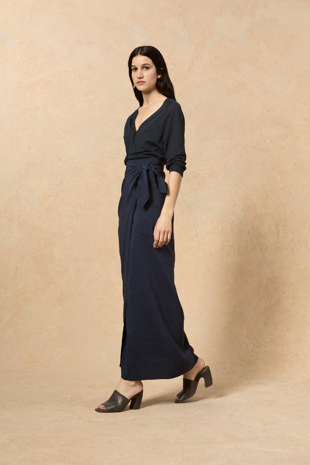 Cortana Arco Falda En Lino Y Cupro Azul Intenso