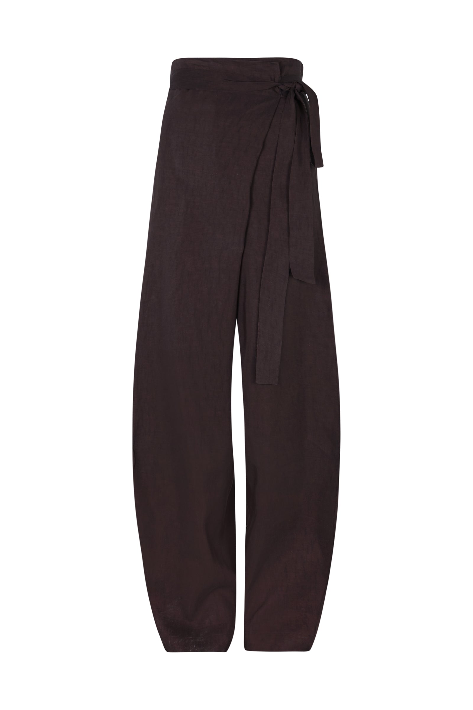 Cortana Arco pantalon en lino y cupro burdeos