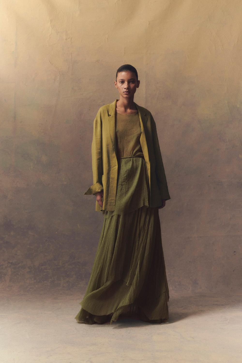 Cortana Aurora Falda Larga En Seda Pistachio