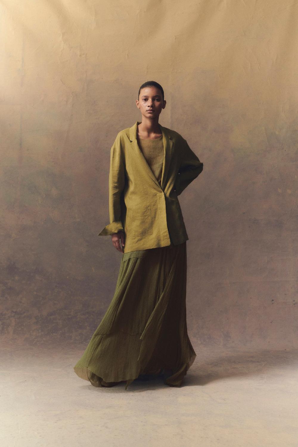 Cortana Aurora Falda Larga En Seda Pistachio