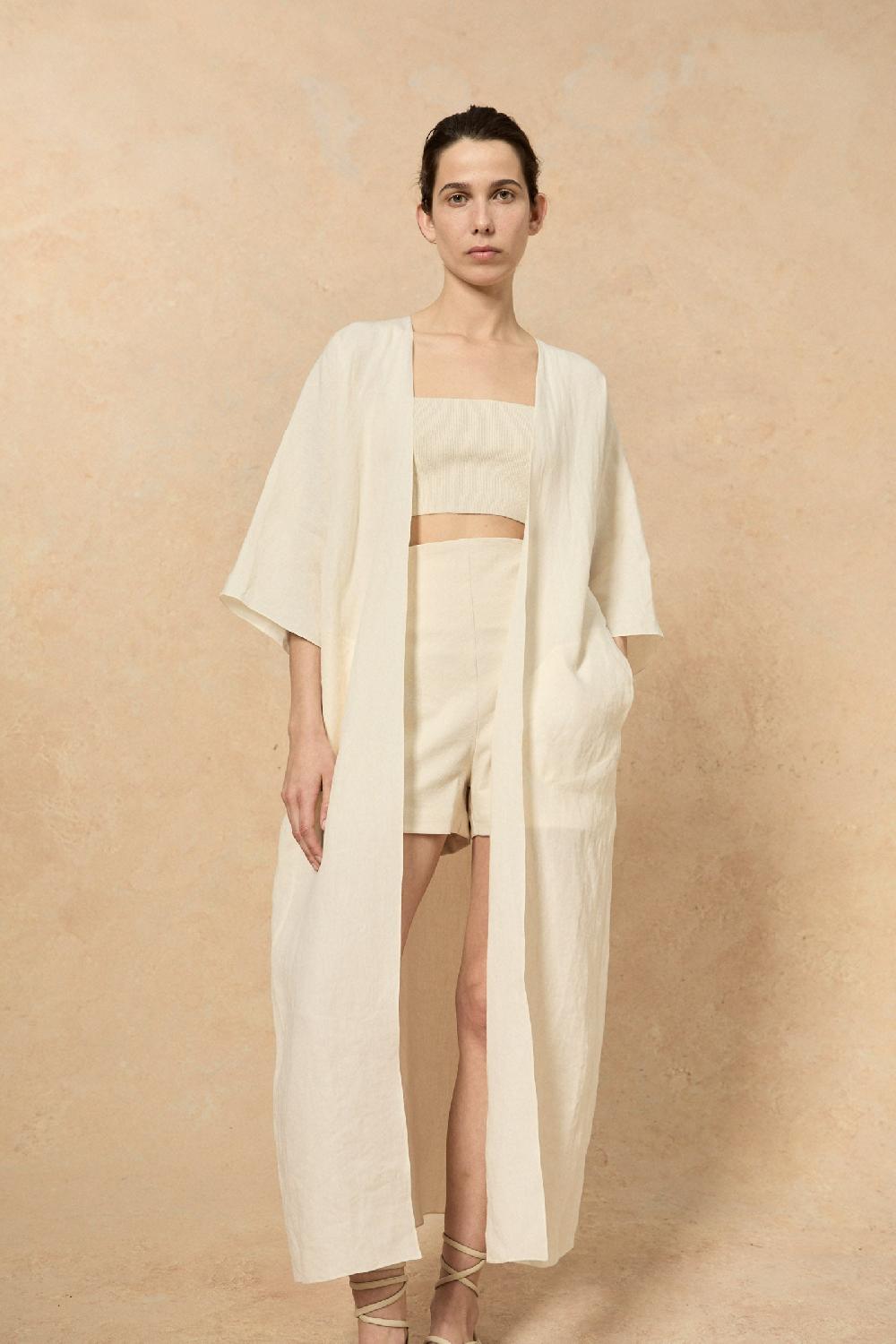 Cortana Bambina Abrigo Largo En Lino Marfil