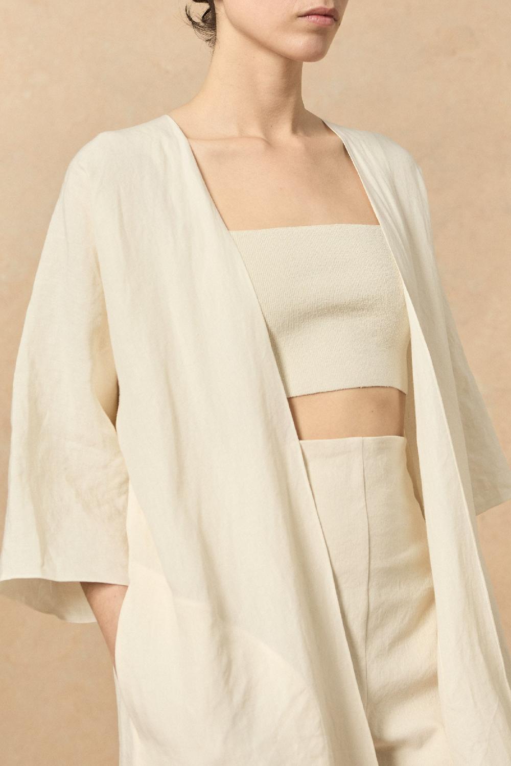 Cortana Bambina Abrigo Largo En Lino Marfil