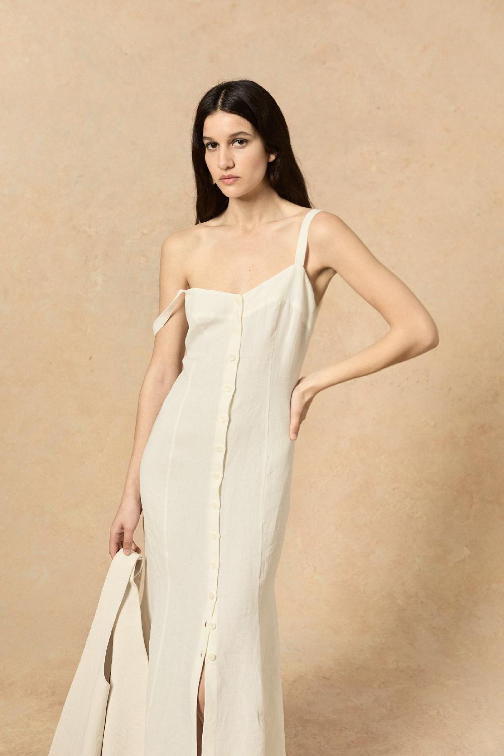 Cortana Bambina Vestido En Lino Marfil