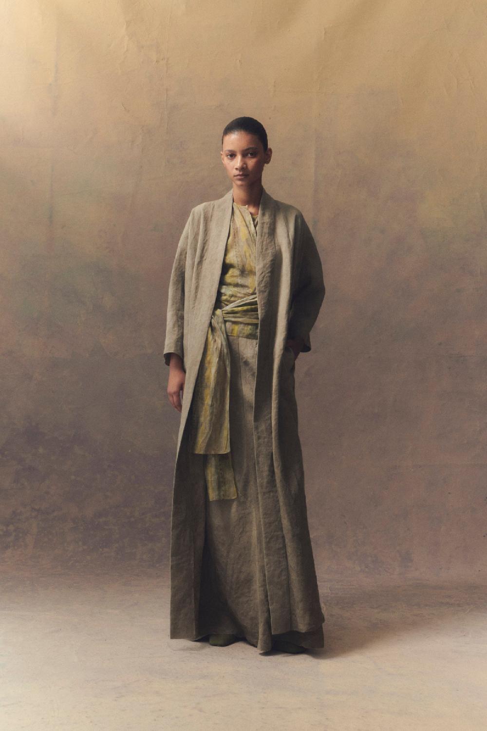 Cortana Bimba Abrigo En Lino Maltinto Gris Piedra