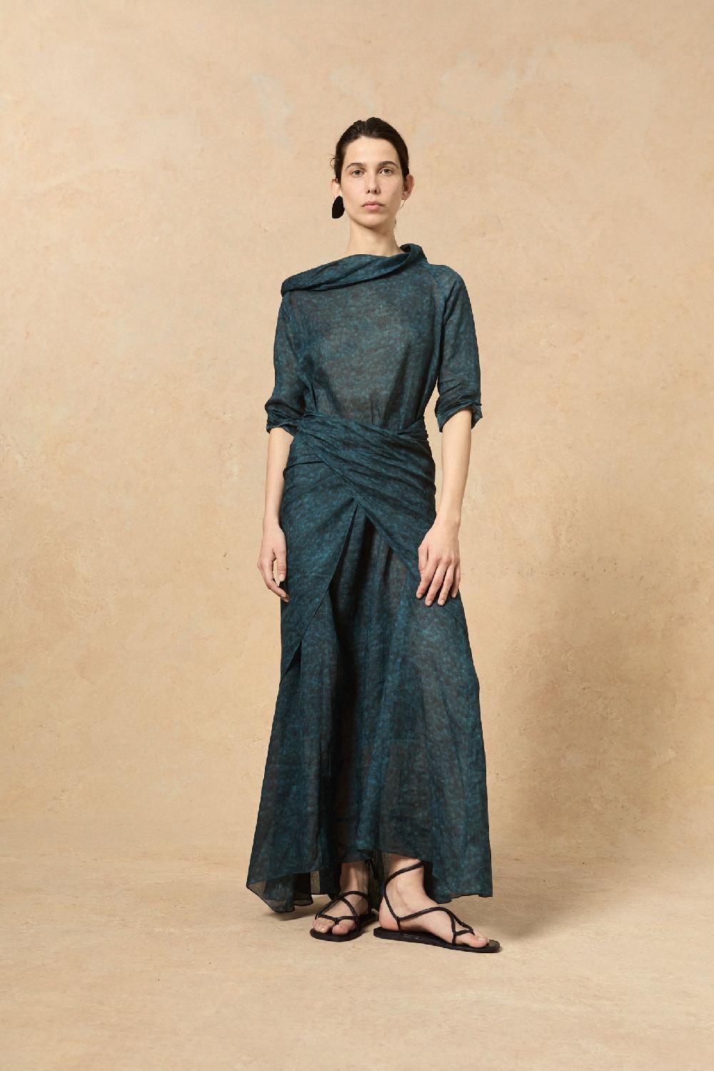 Cortana Blues Vestido En Ramio Tokyo Print