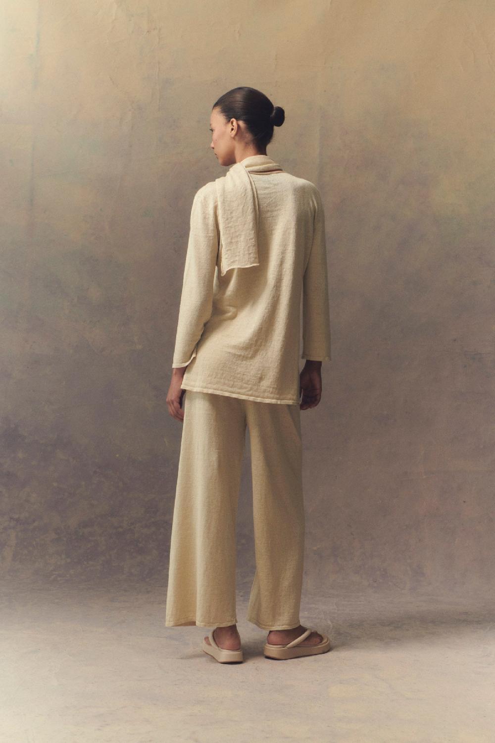 Cortana Botanica Pantalón En Punto De Lino Crudo