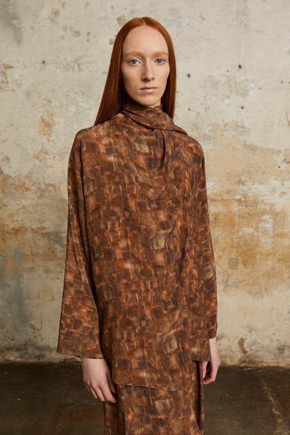 Cortana Braque Blusa En Seda Cube Print