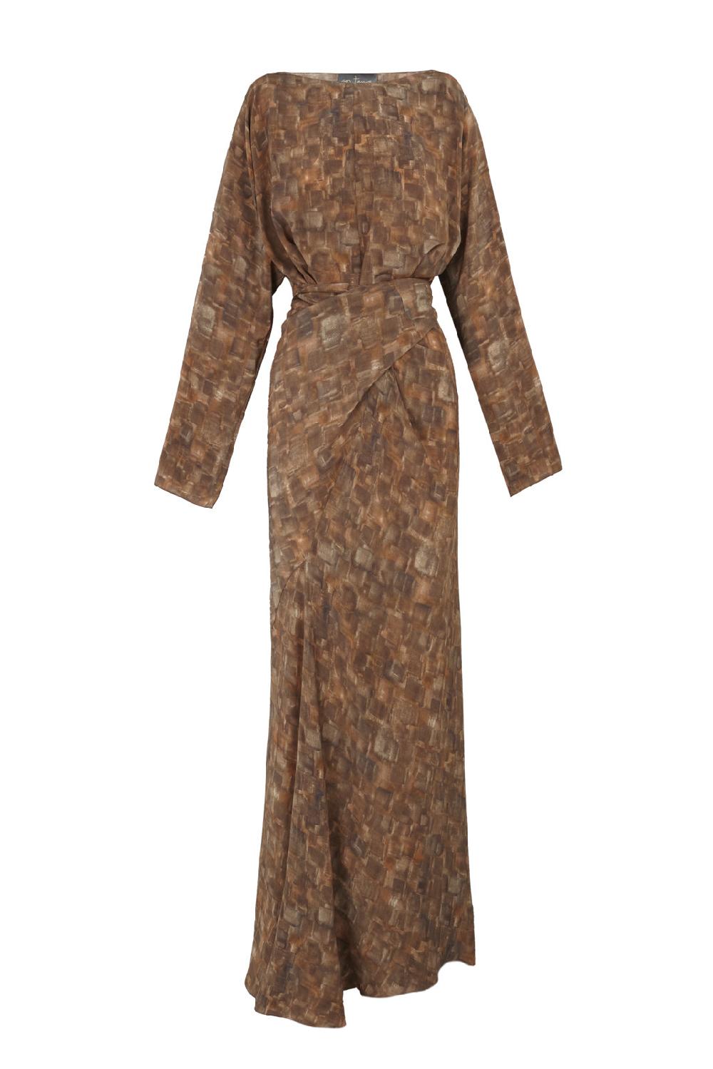 Cortana Braque vestido largo en seda cube print