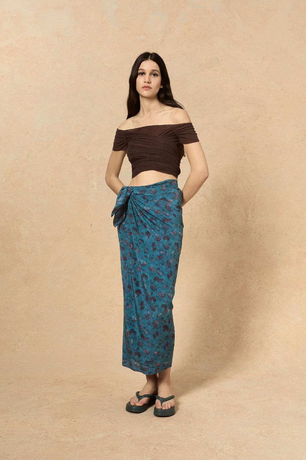 Cortana Camaron Falda En Seda Stretch Isla Print