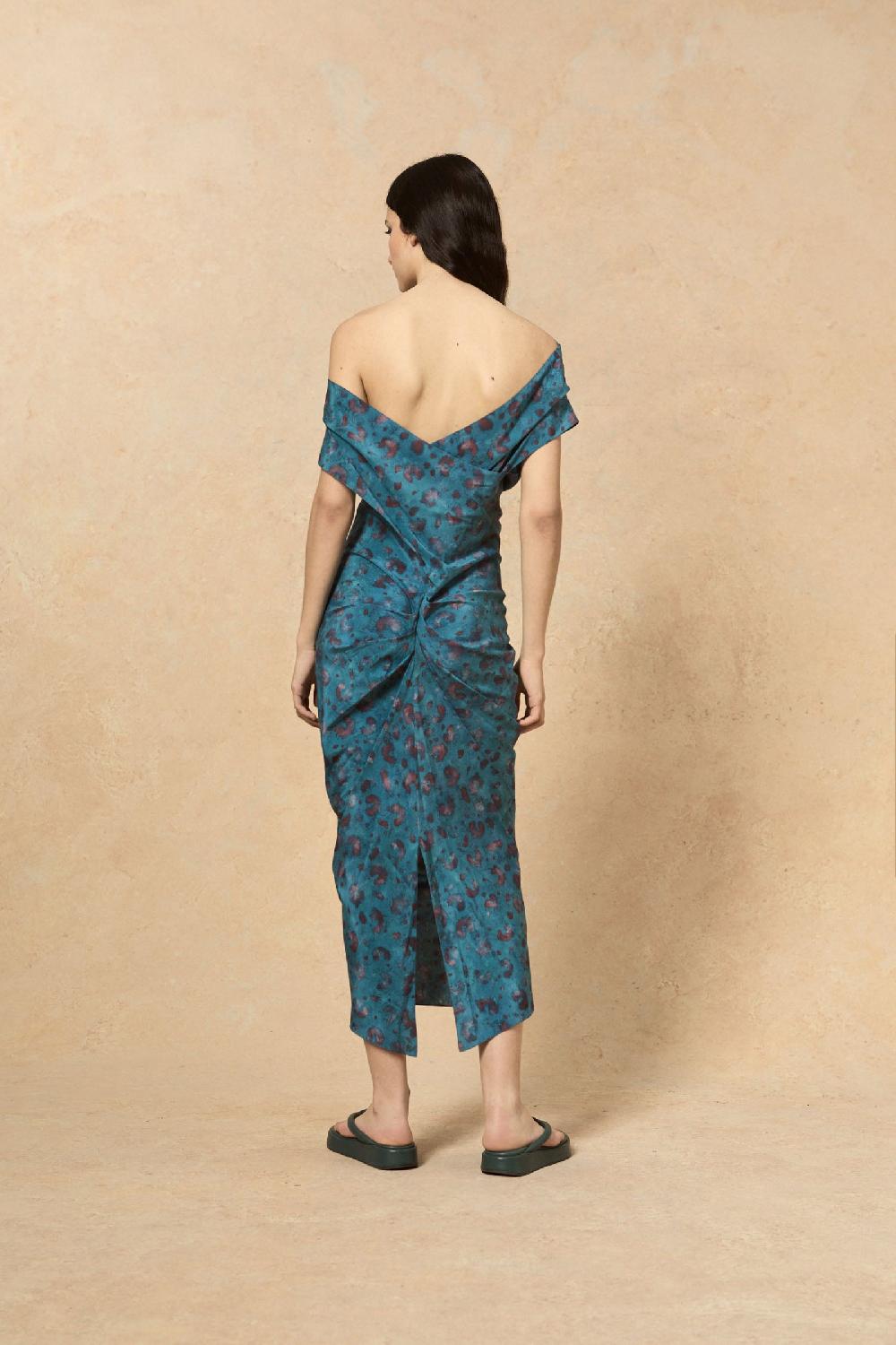 Cortana Camaron Vestido En Seda Stretch Isla Print