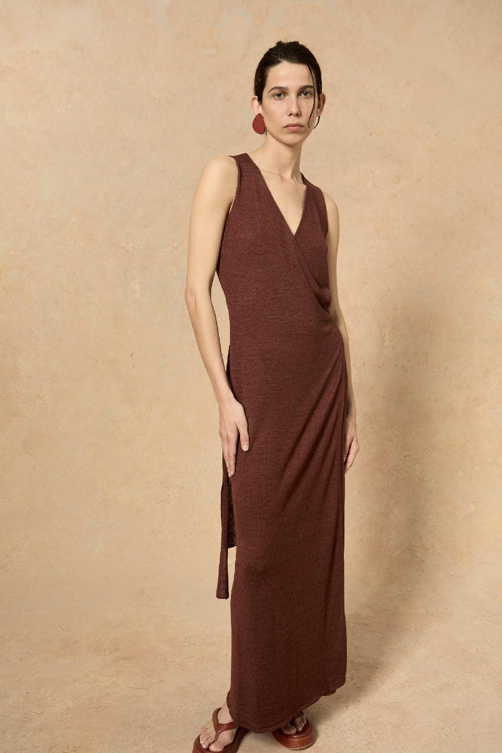 Cortana Canton Vestido Cruzado De Punto Granate