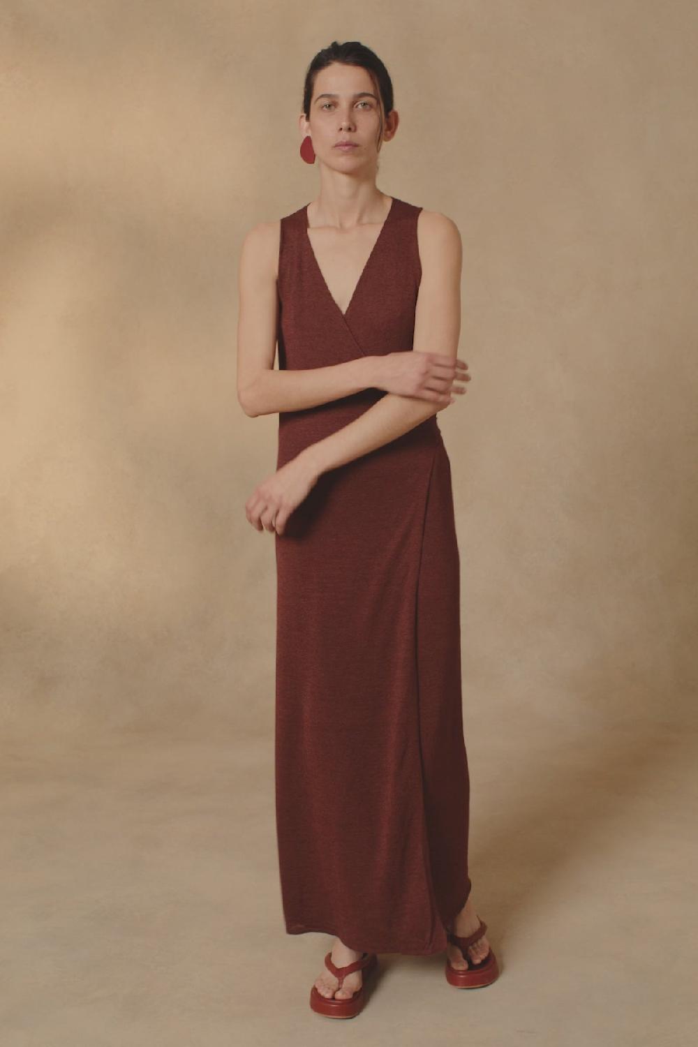 Cortana Canton Vestido Cruzado De Punto Granate