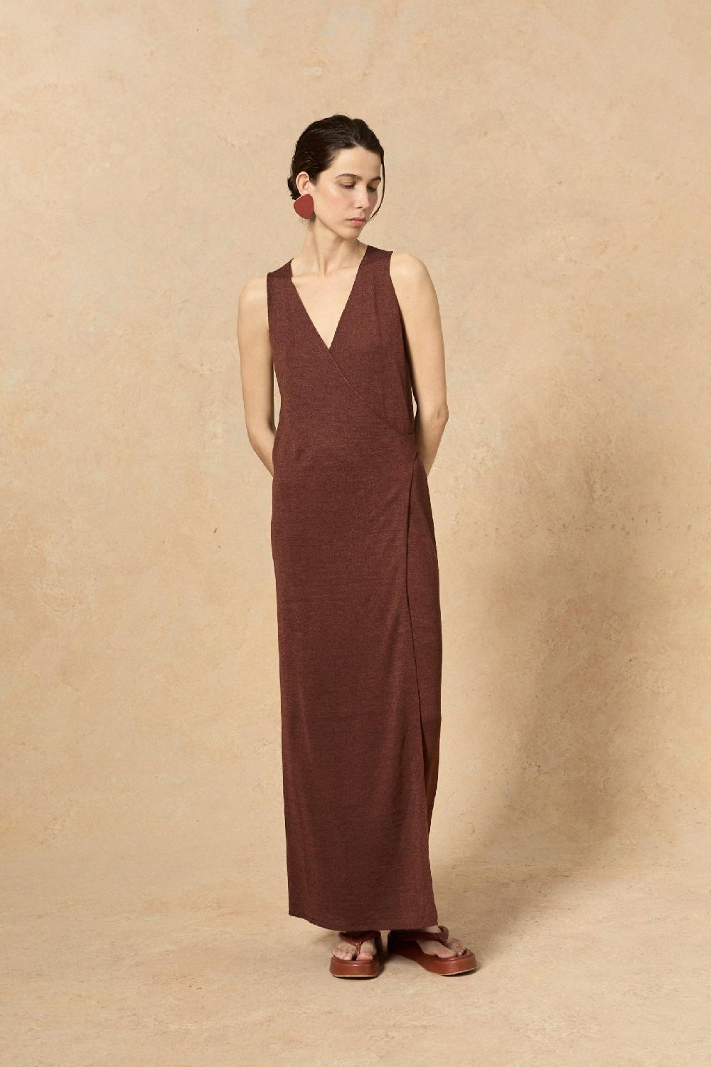 Cortana Canton Vestido Cruzado De Punto Granate