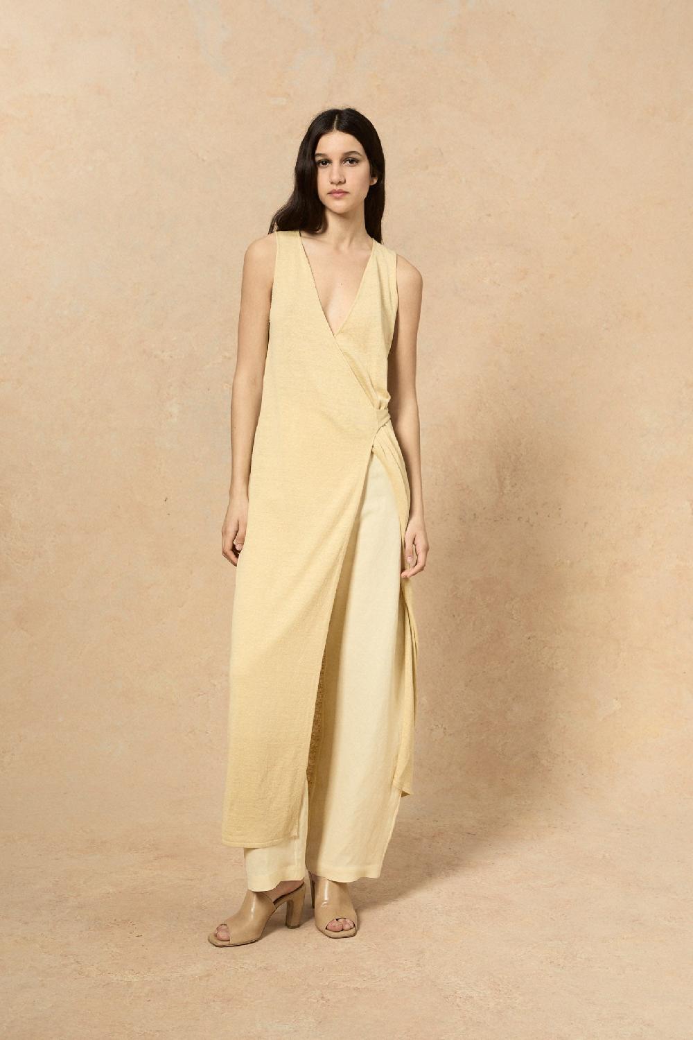 Cortana Canton Vestido Cruzado De Punto Vainilla