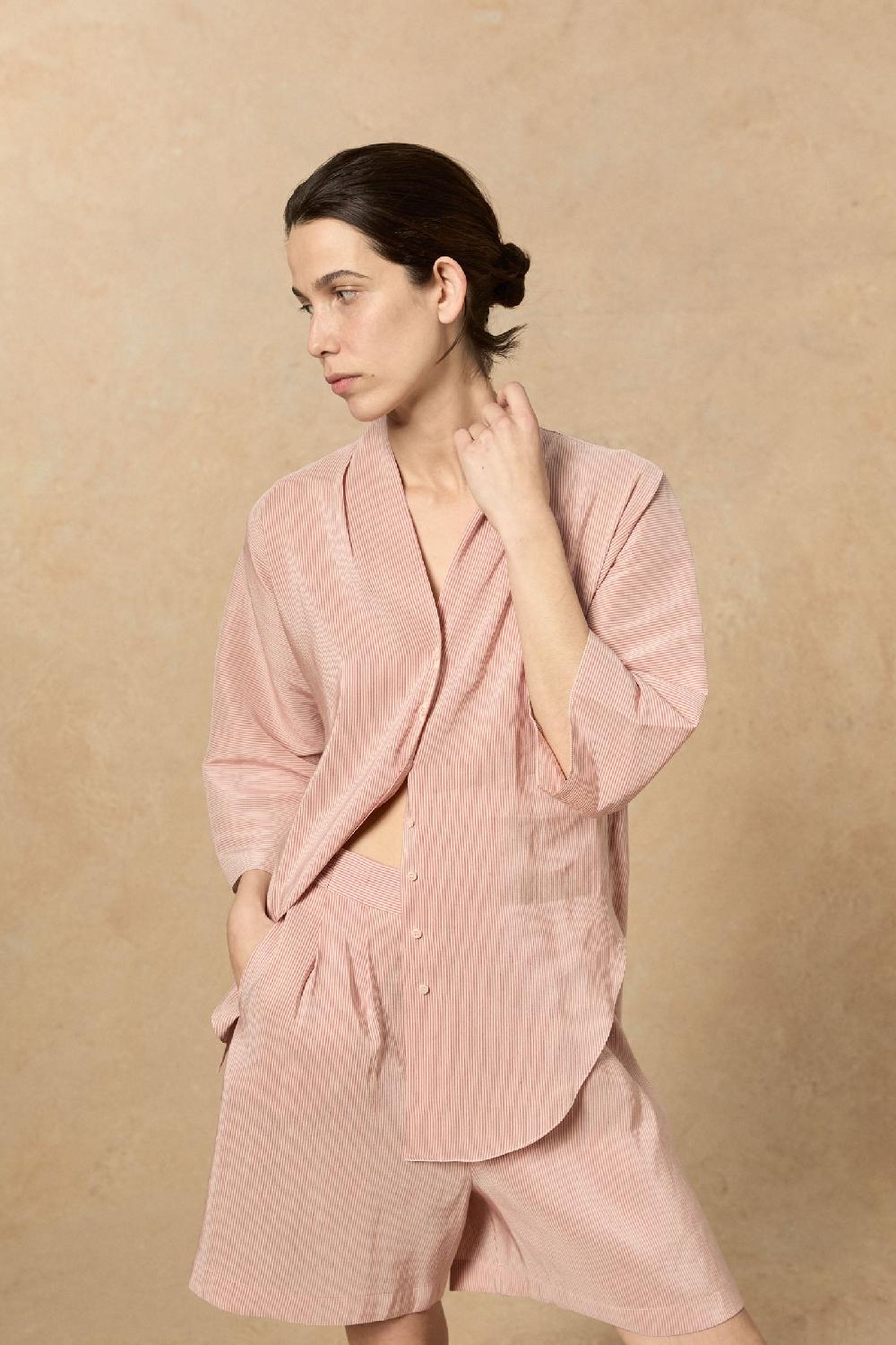 Cortana Cleo Camisa En Lino Y Seda A Rayas Rojas