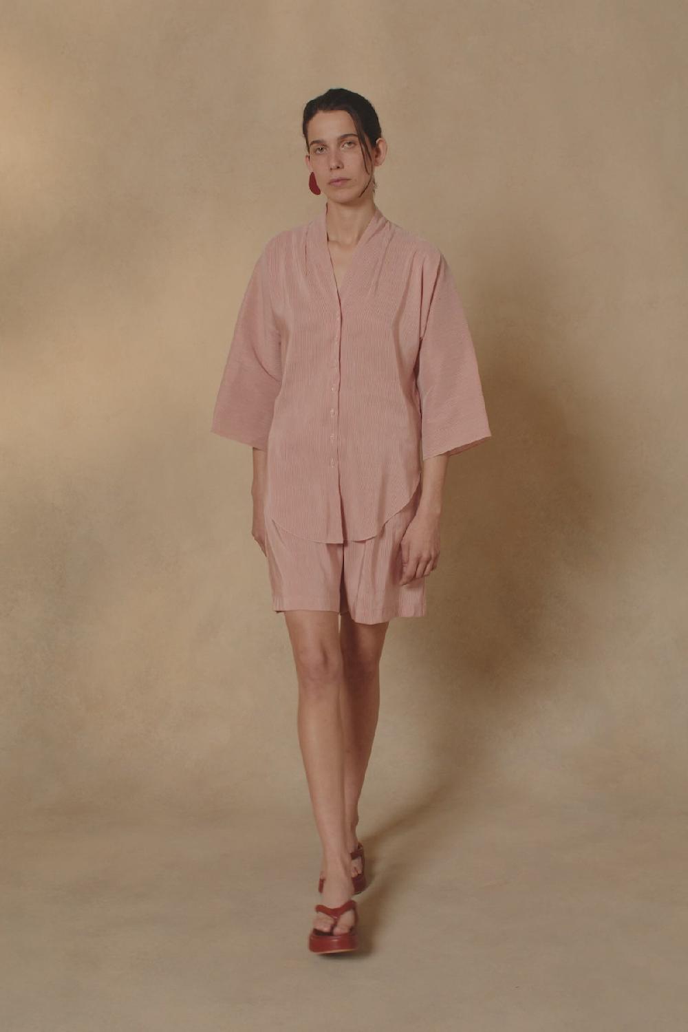 Cortana Cleo Camisa En Lino Y Seda A Rayas Rojas