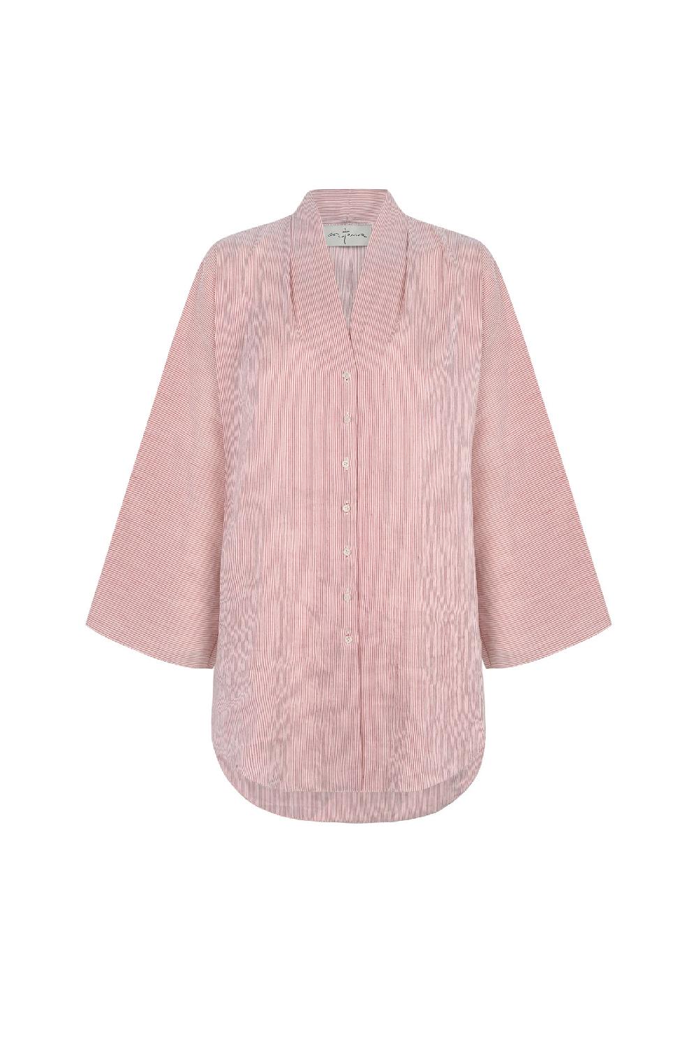 Cortana Cleo camisa en lino y seda a rayas rojas