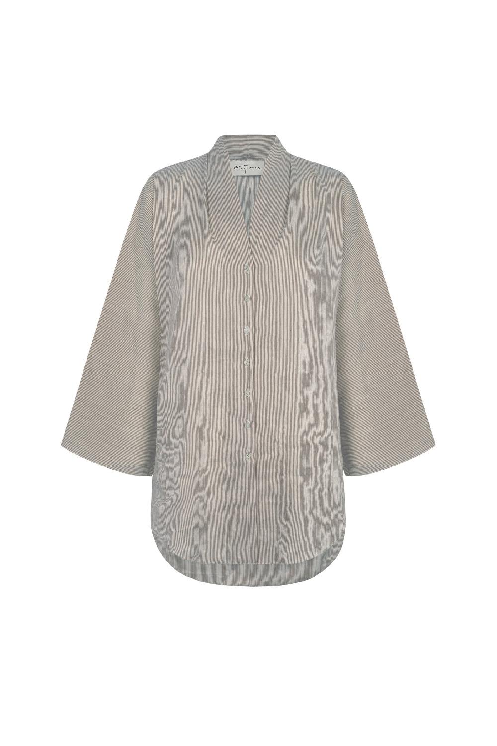 Cortana Cleo camisa en lino y seda a rayas verdes