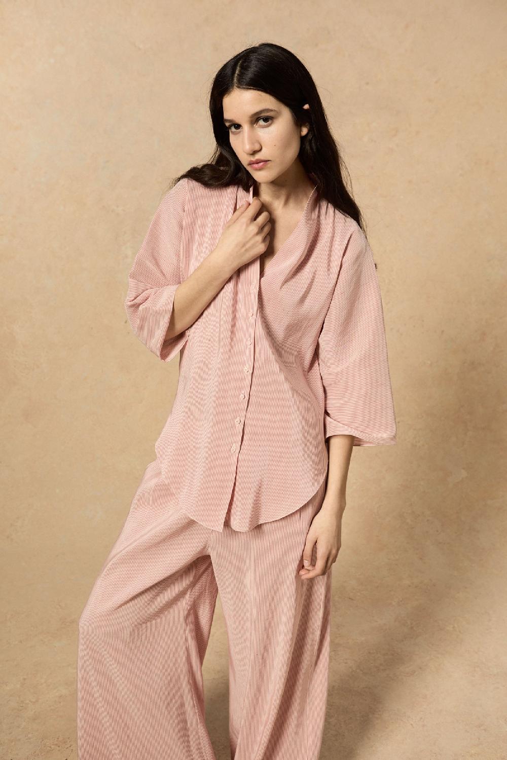 Cortana Cleo Pantalon En Lino Y Seda A Rayas Rojas