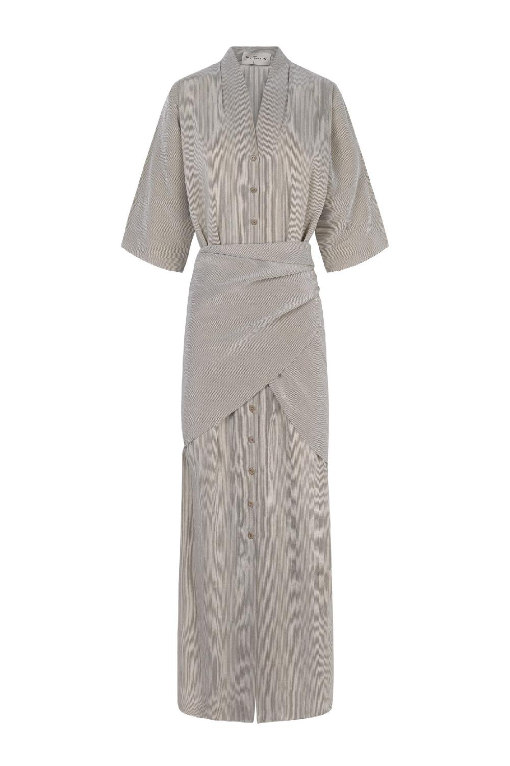 Cortana Cleo vestido en lino y seda a rayas verdes