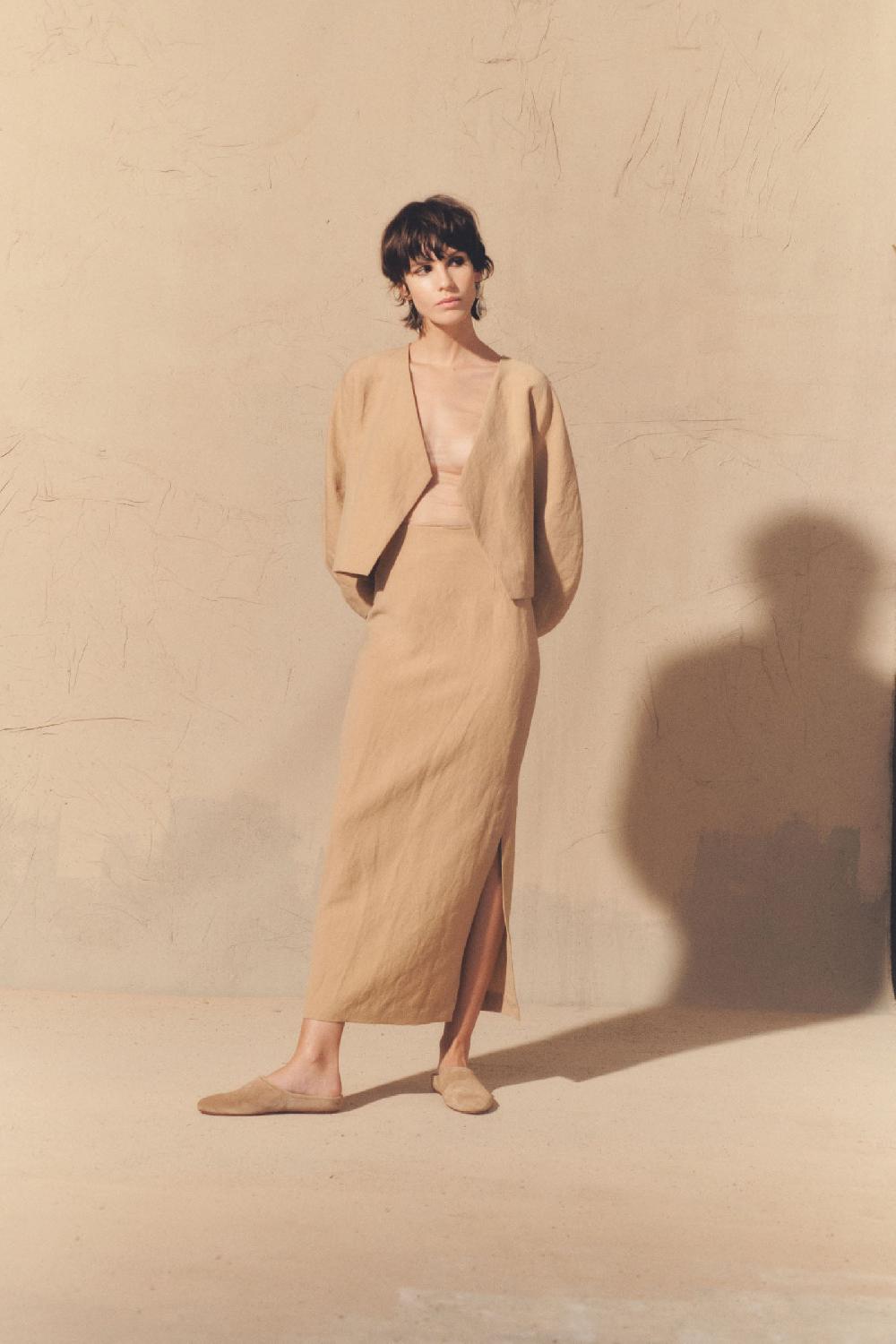 Cortana Dakota Falda En Lino Y Lana Virgen Rosa