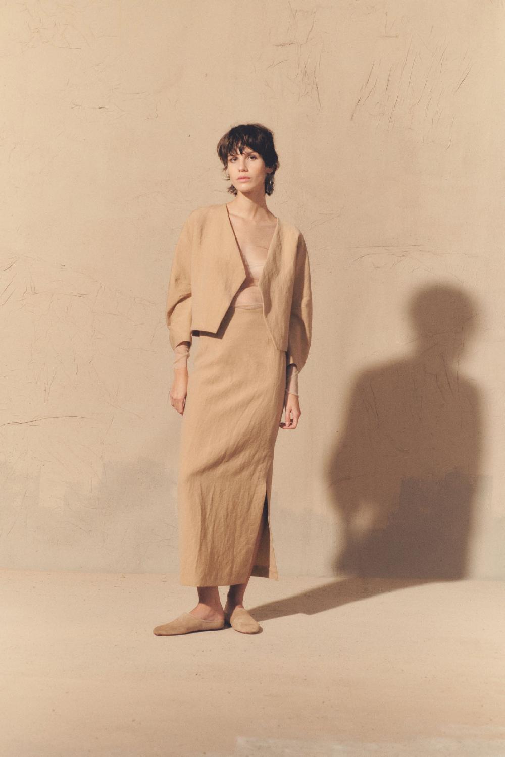 Cortana Dakota Falda En Lino Y Lana Virgen Rosa