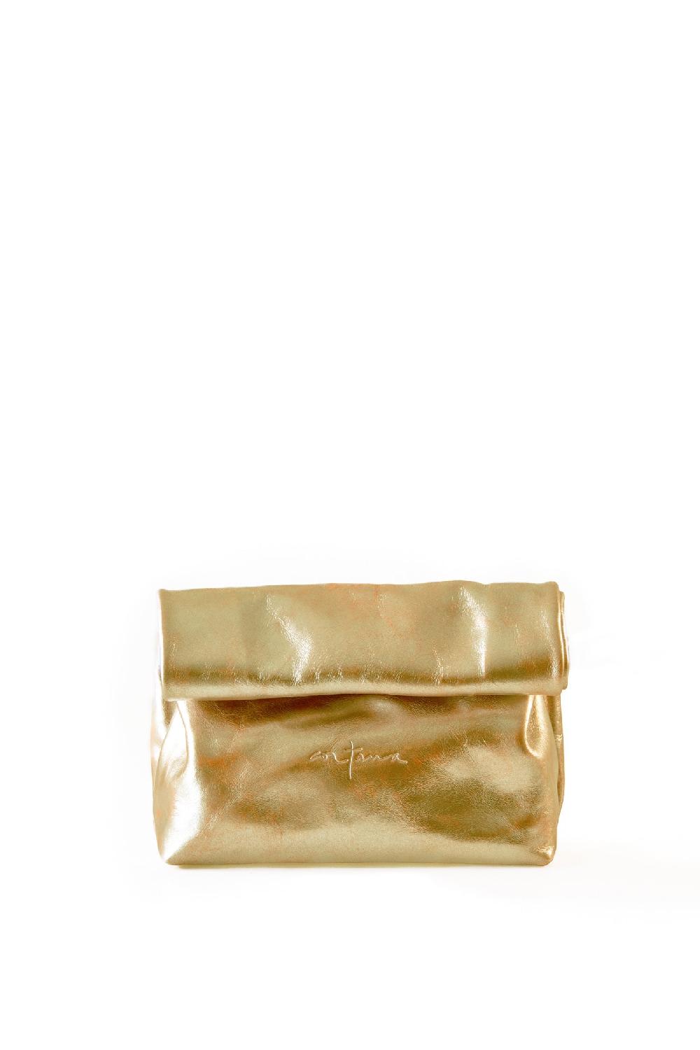 Cortana Delhi S clutch en cuero dorado