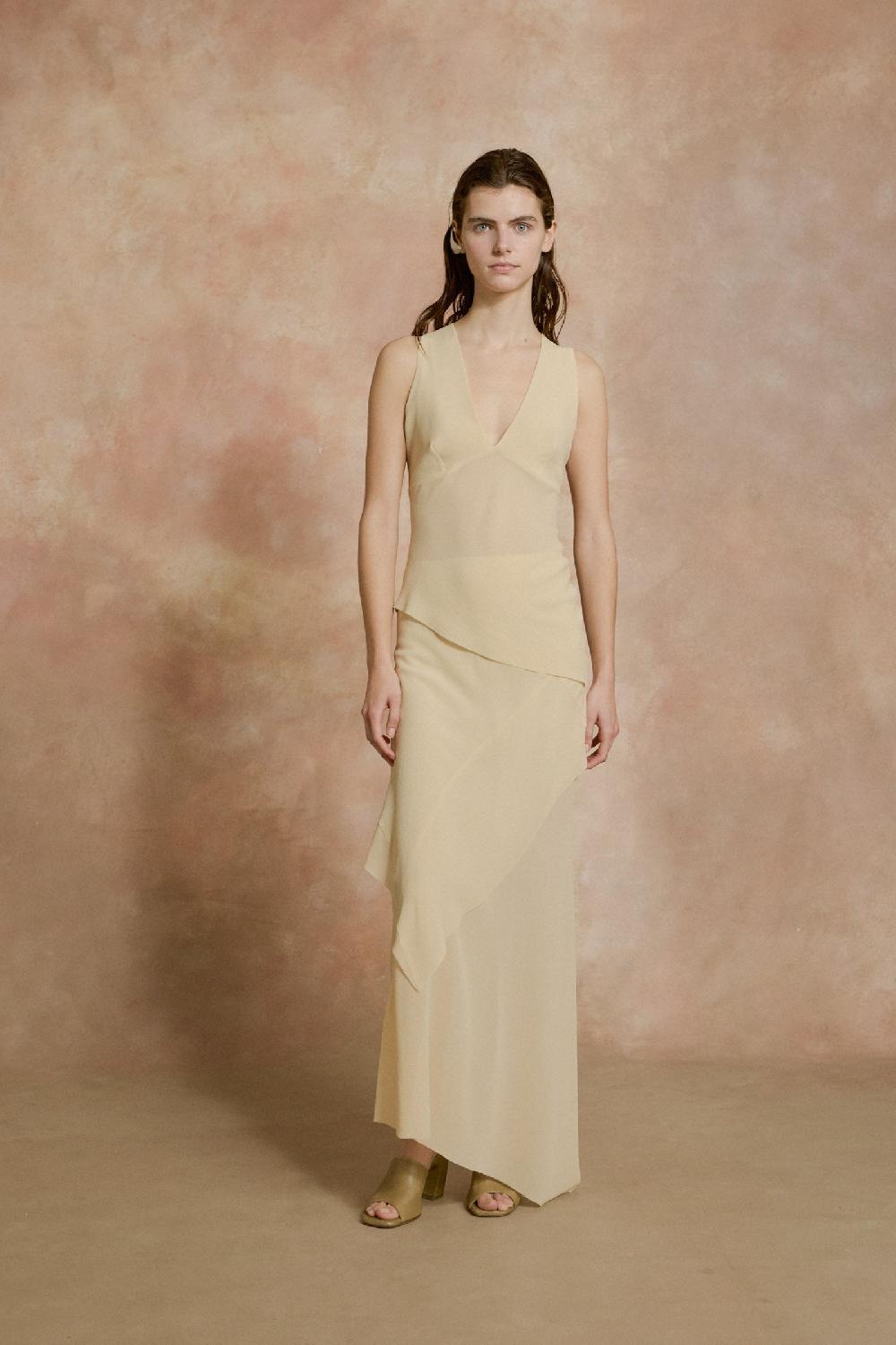 Cortana Dora Top En Georgette De Seda Beige