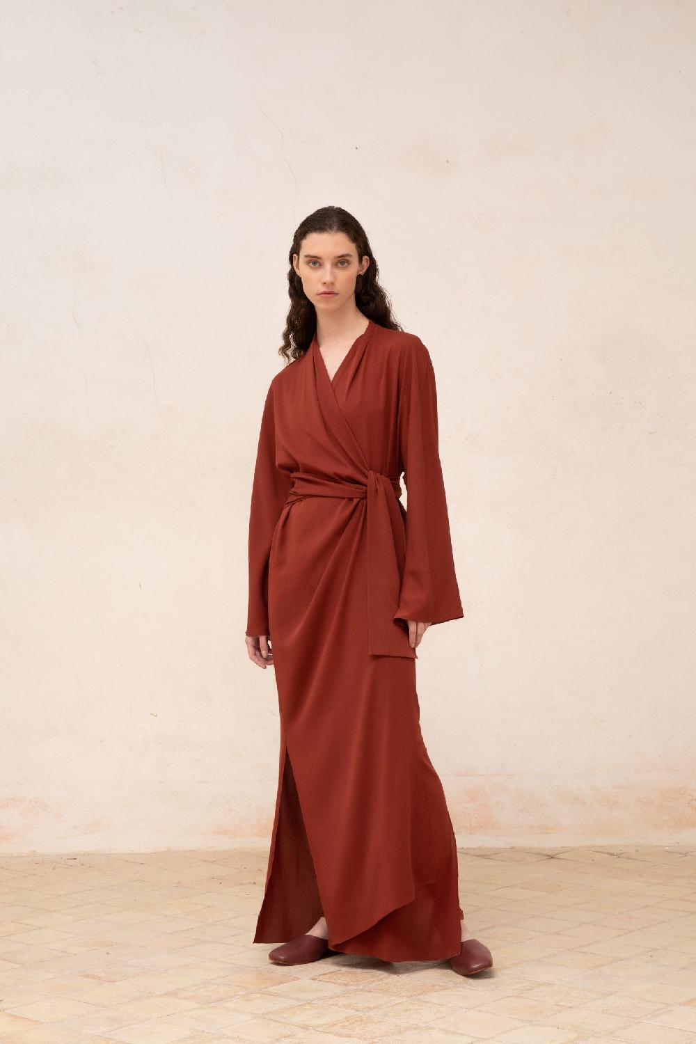 Cortana Edda Vestido Largo En Seda Stretch Granate