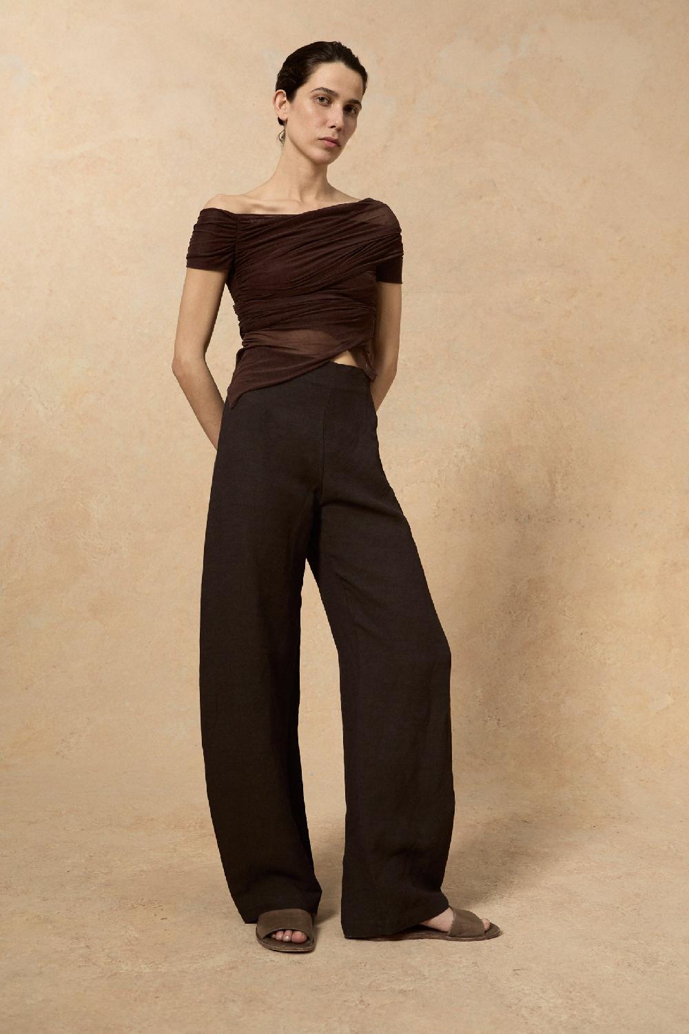 Cortana Fania Pantalon En Lino Y Viscosa Blueberry