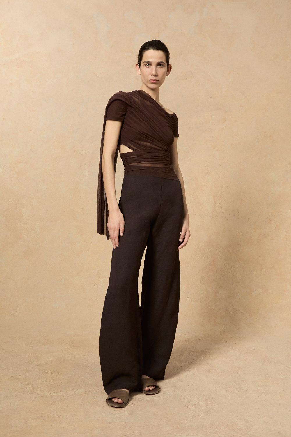 Cortana Fania Pantalon En Lino Y Viscosa Blueberry