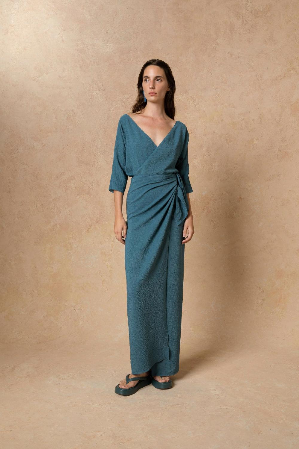 Cortana Genara Vestido En Seda Turquesa