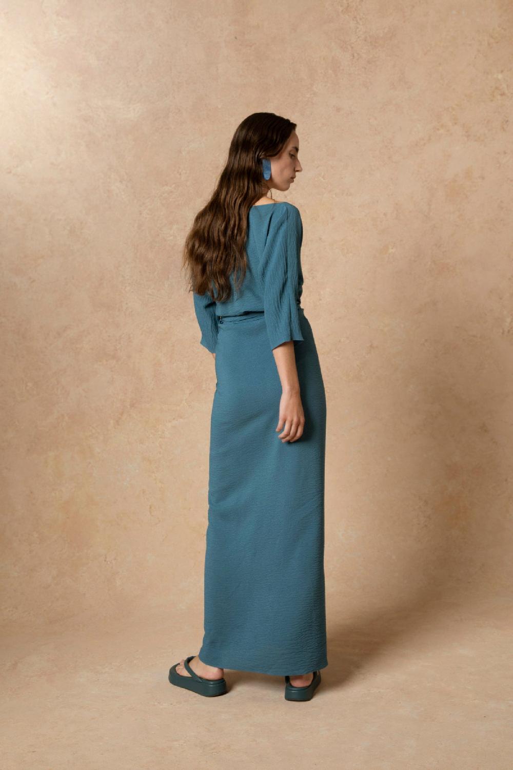 Cortana Genara Vestido En Seda Turquesa