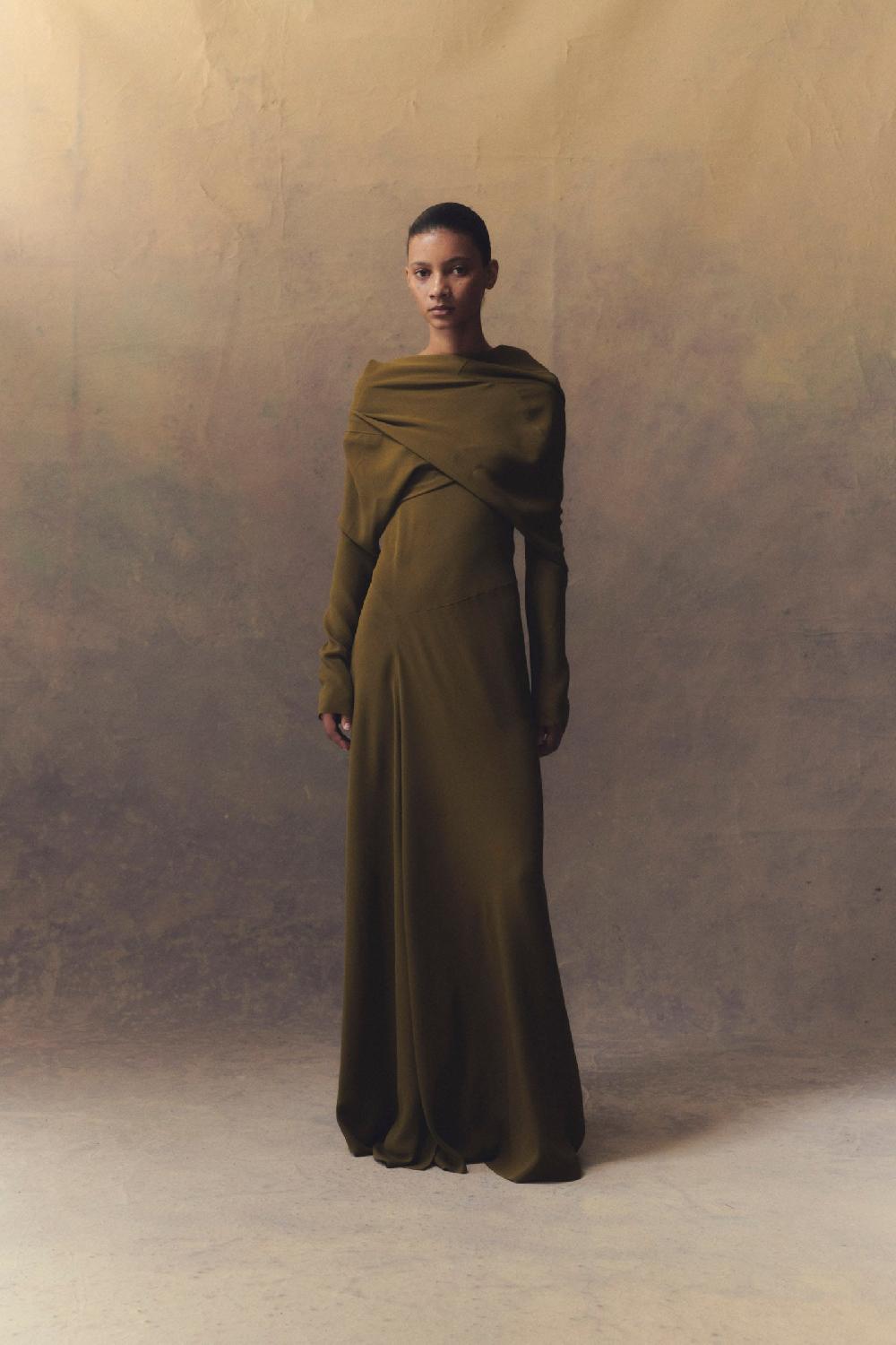 Cortana Georgia Chaqueta En Seda Verde Musgo