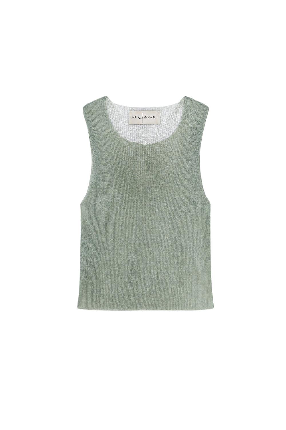 Cortana Giulia top en punto de seda aqua