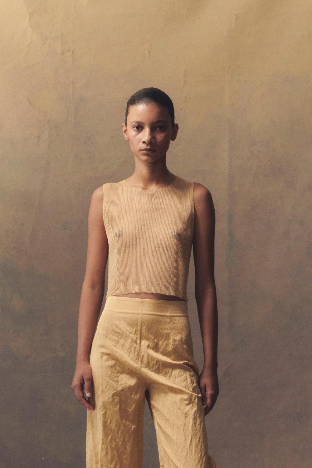 Cortana Giulia Top En Punto De Seda Melocotón