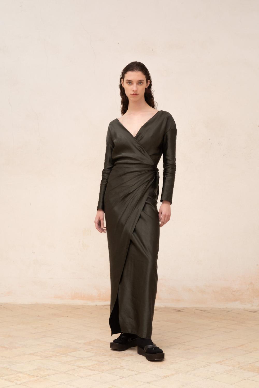 Cortana Gloria Vestido En Lino Y Viscosa Cocoa