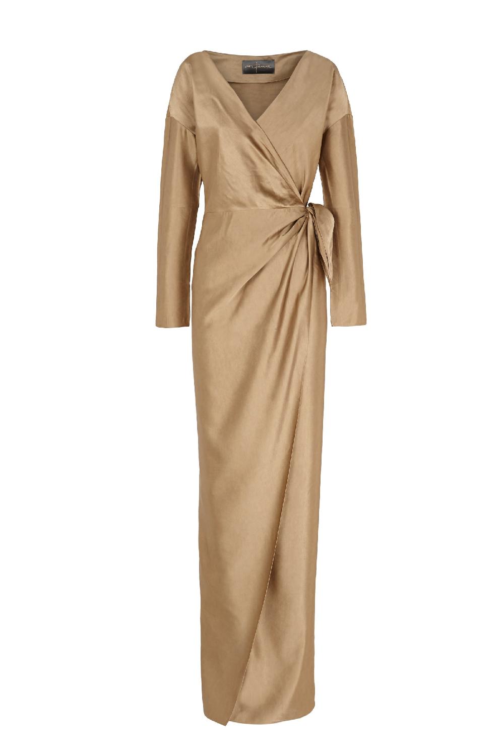 Cortana Gloria vestido en lino y viscosa cocoa