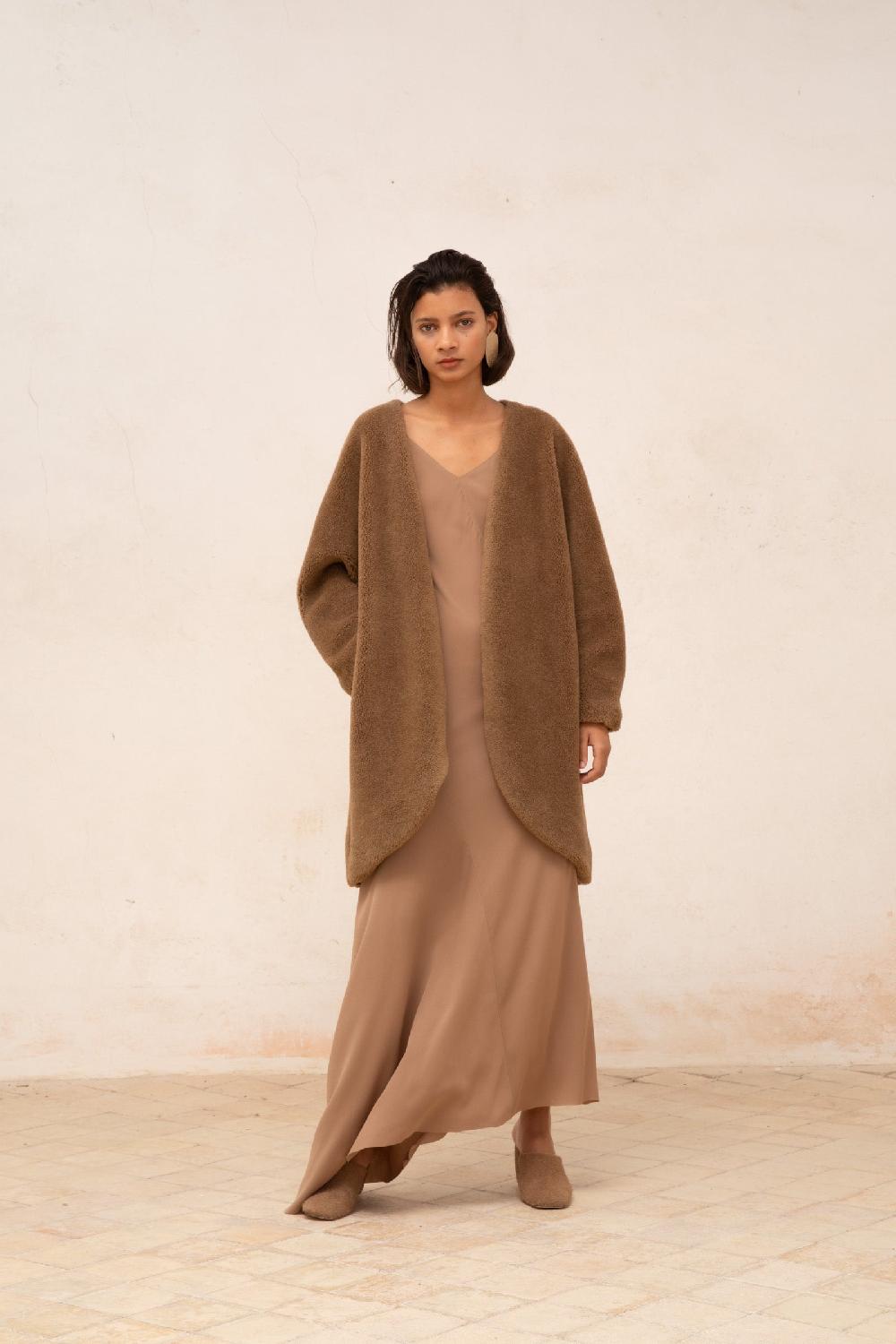 Cortana Hair Abrigo En Lana Y Seda Marron