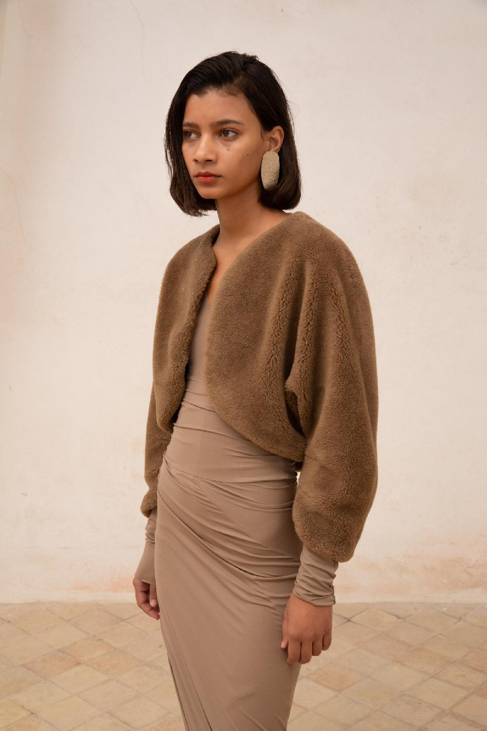 Cortana Hair Chaqueta Corta En Lana Y Seda Marron