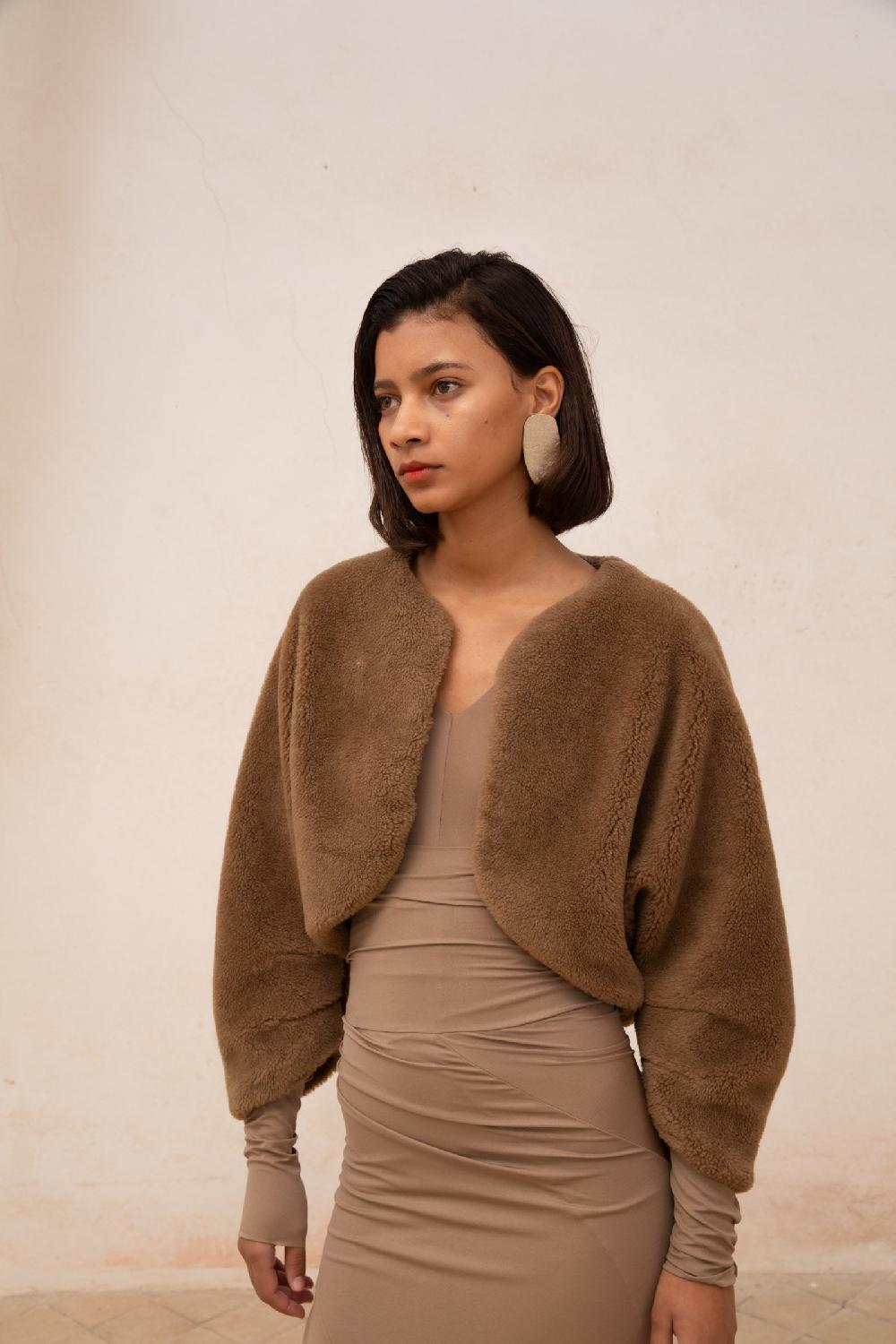 Cortana Hair Chaqueta Corta En Lana Y Seda Marron